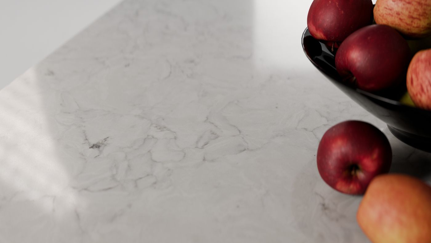 White with soft grey wisps zero-silica quartz, interior scene 2
