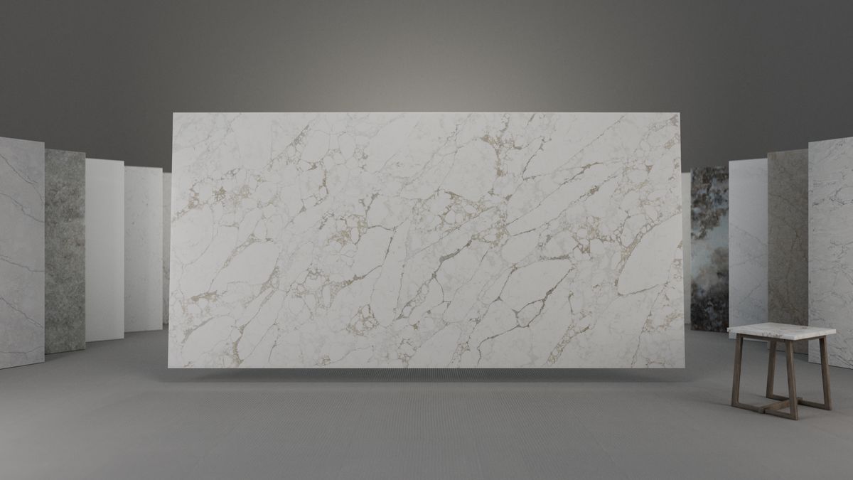 Honey-gold vein web on cream, Slab view 1, ZQ111111
