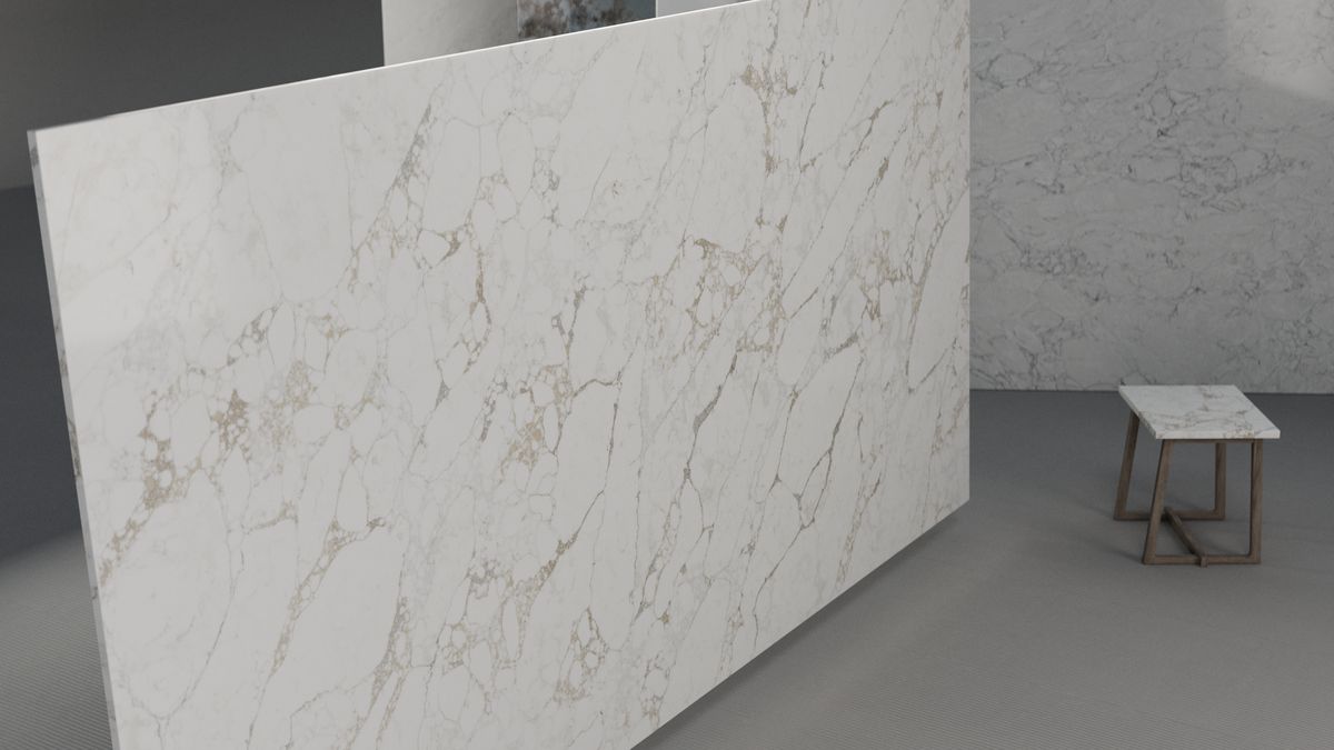 Honey-gold vein web on cream, Slab view 3, ZQ111111