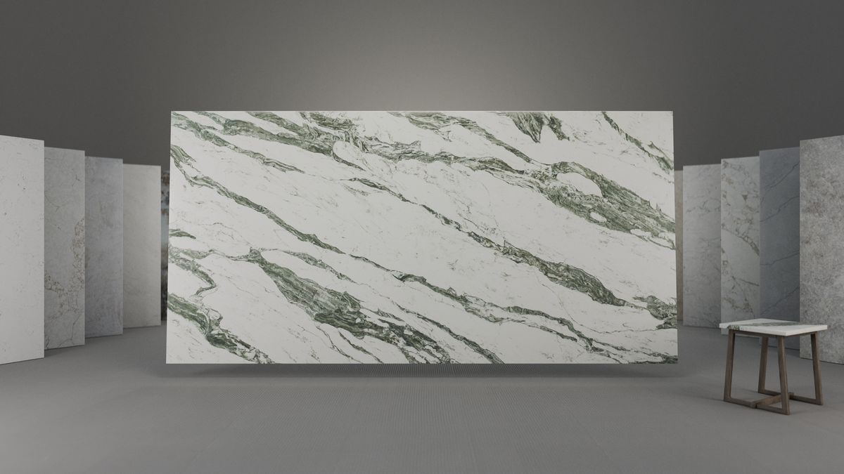 Bold forest-green veining on white, Slab view 1, ZQ111113