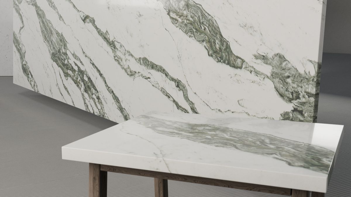 Bold forest-green veining on white, Slab view 2, ZQ111113