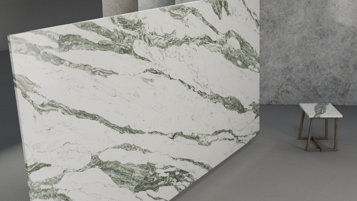 Bold forest-green veining on white, Slab view 3, ZQ111113
