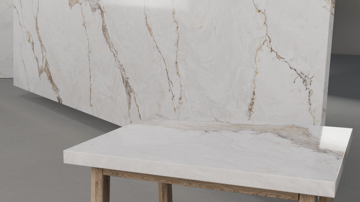 Soft ochre-gold veining on white, Slab view 2, ZQ111114