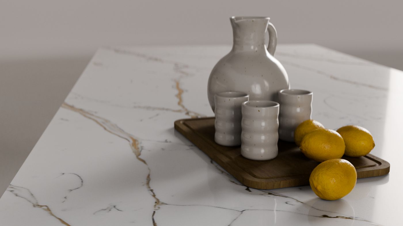Bold caramel-gold veining on bright white, In situ view 3, ZQ111115