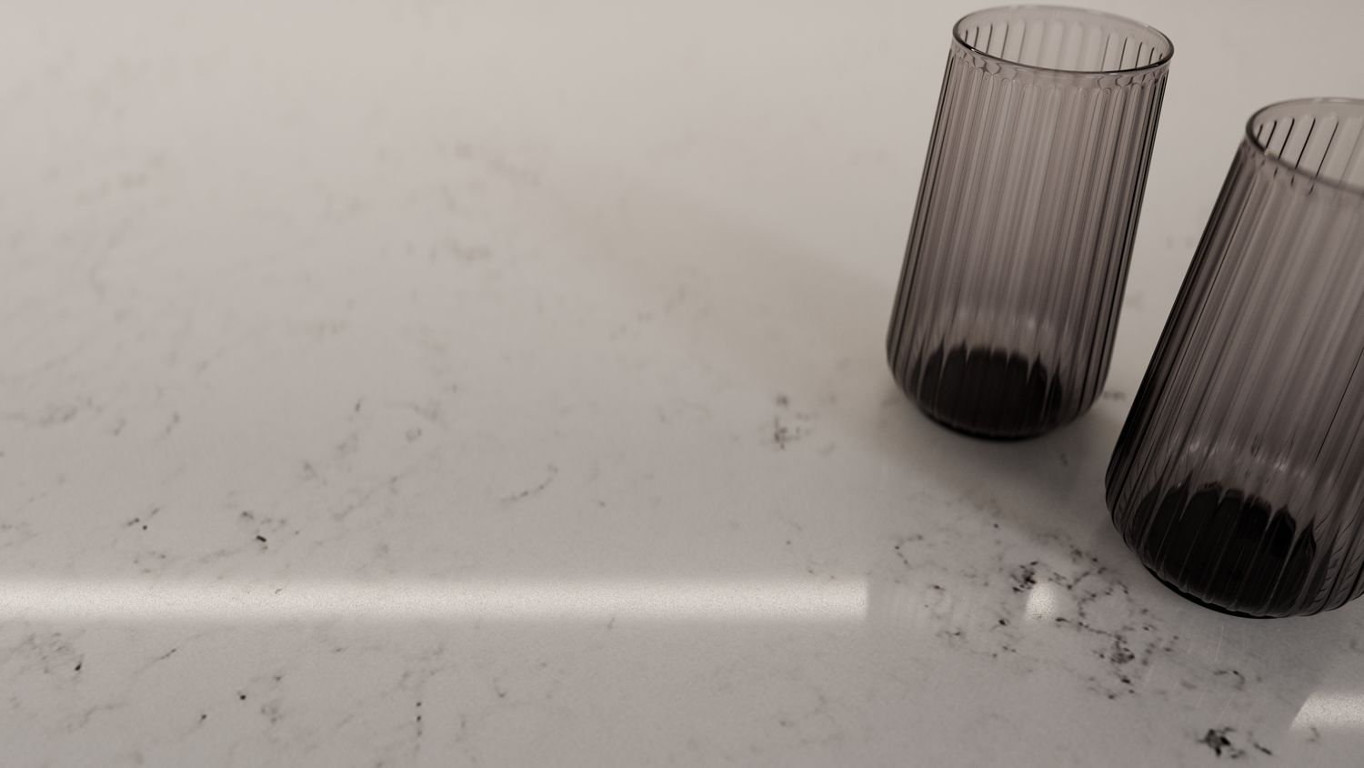 White with the finest silver dusting, zero-silica quartz surface ZQ11113, in situ