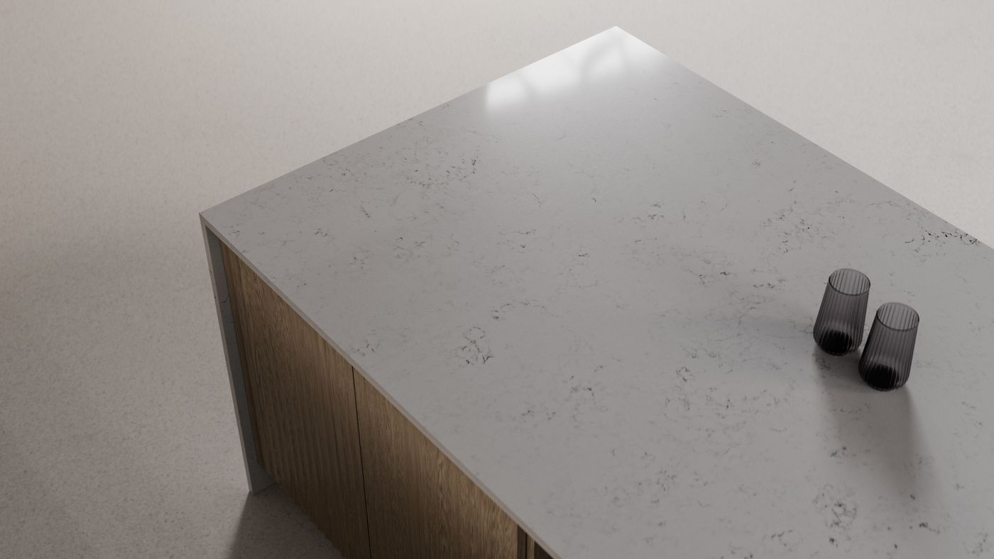 White with the finest silver dusting zero-silica quartz, interior scene 2