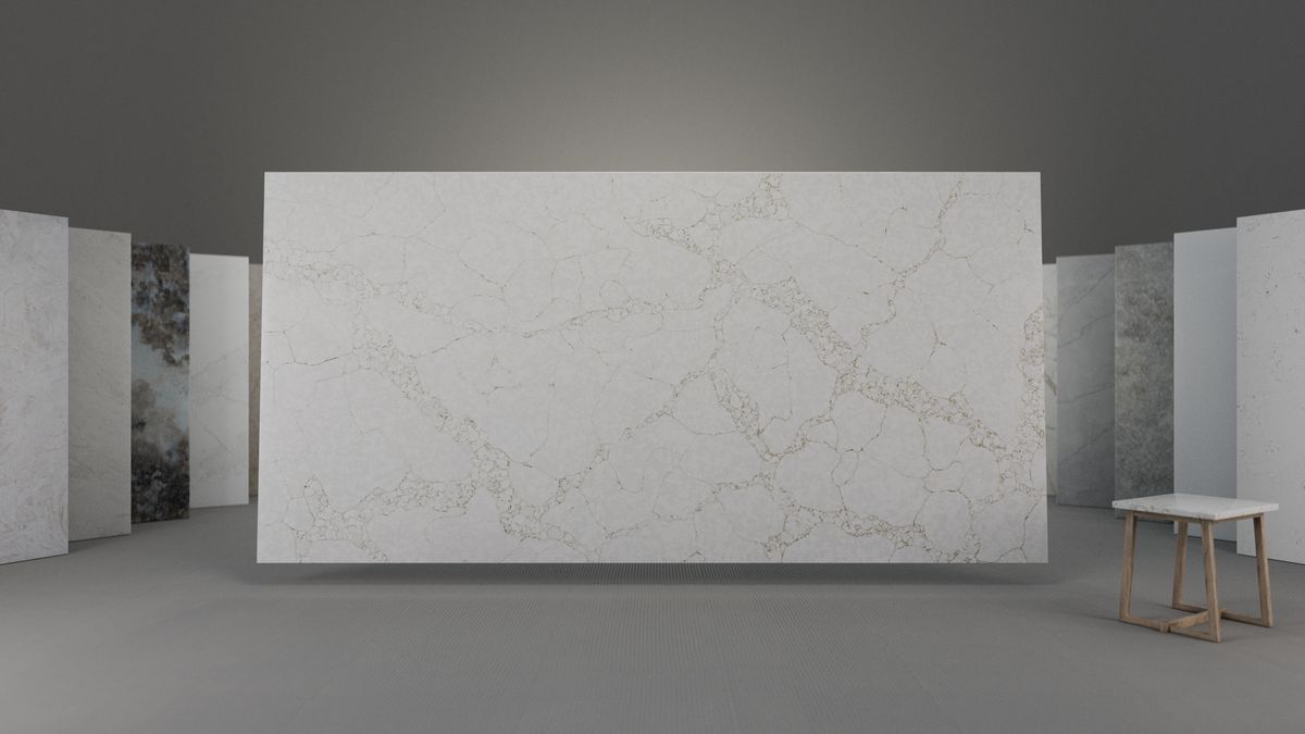 Warm taupe pebbled vein-network on ivory, Slab view 1, ZQ11114