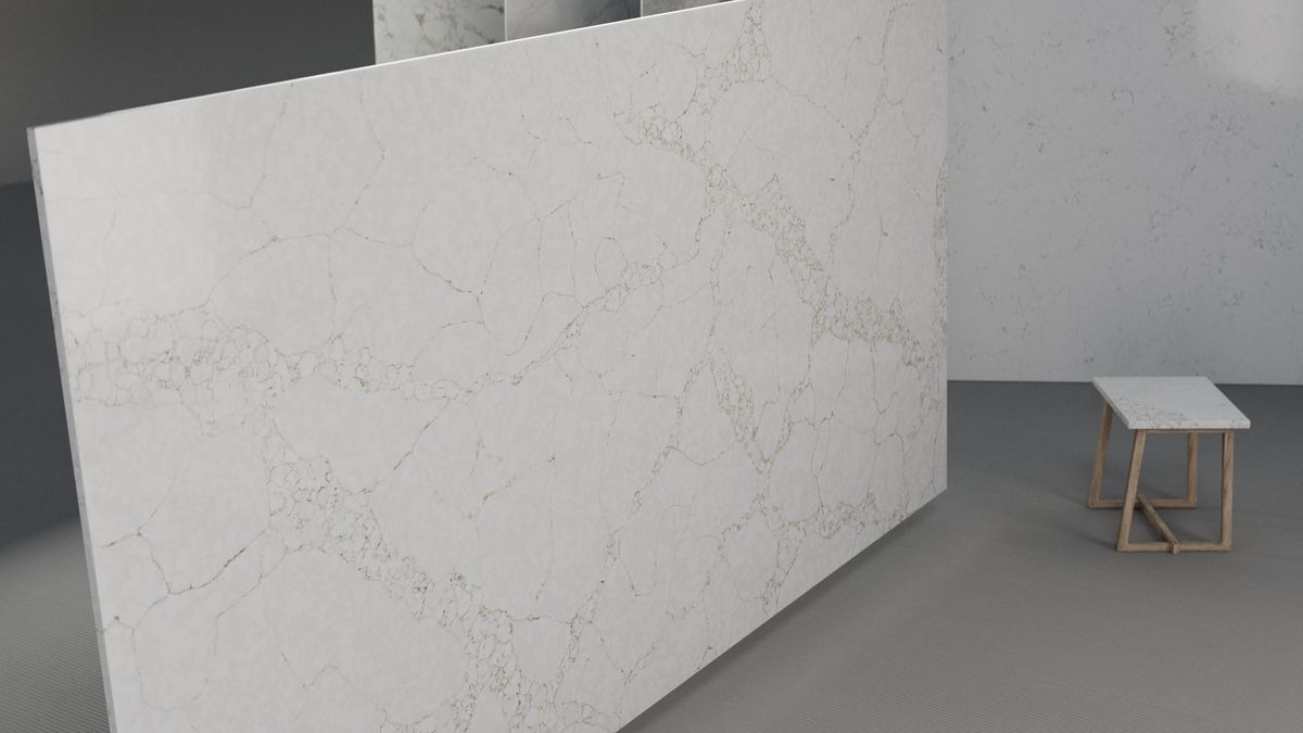 Warm taupe pebbled vein-network on ivory, Slab view 3, ZQ11114
