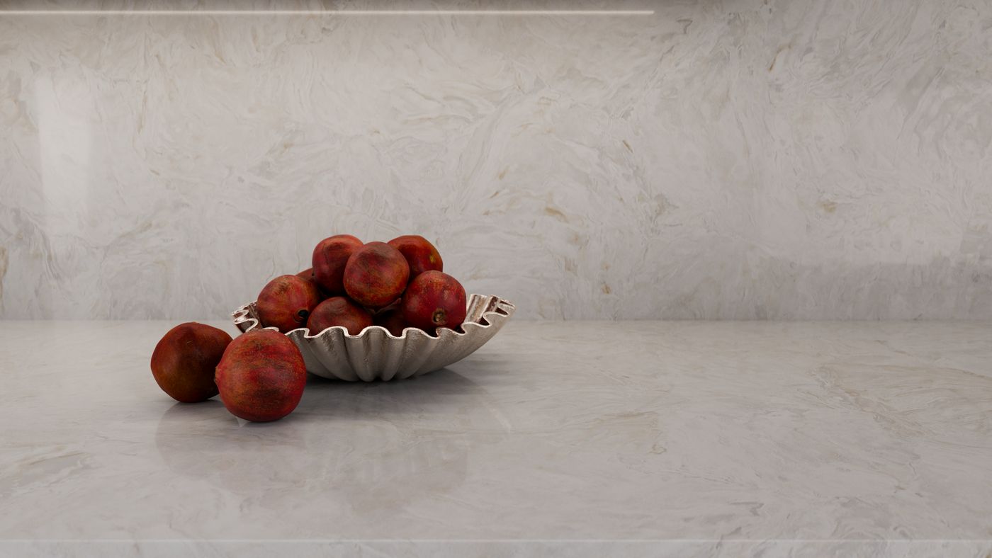 Warm sand with a barely-there drift zero-silica quartz, interior scene 3