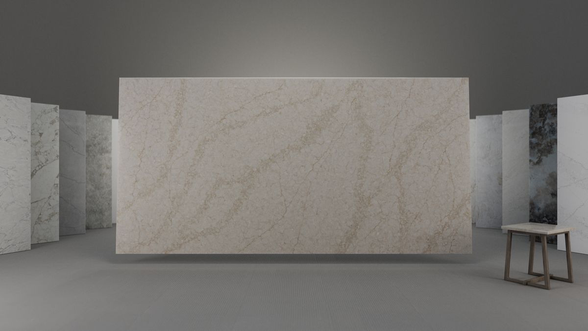 Warm sand, soft travertine flow, Slab view 1, ZQ11119
