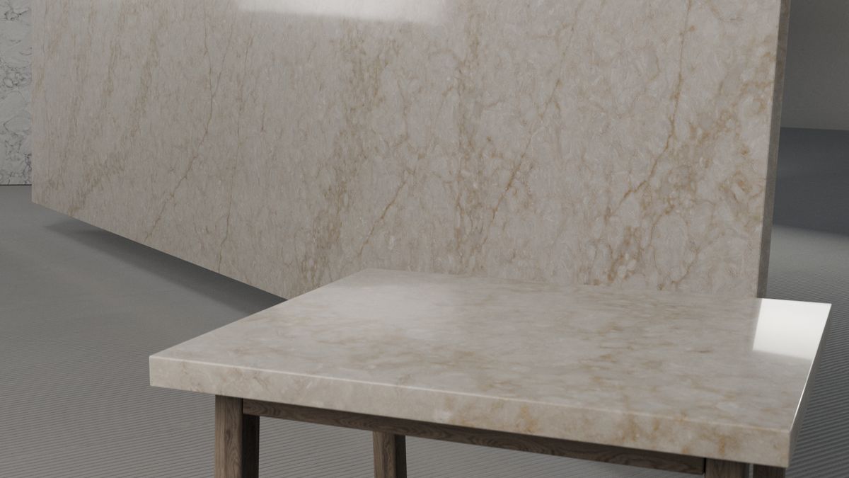 Warm sand, soft travertine flow, Slab view 2, ZQ11119